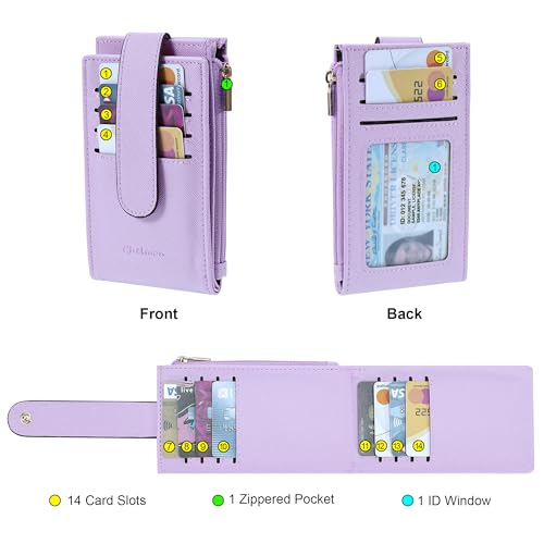Image of Chelmon Women's RFID Slim Card Holder Wallet | Thin Bifold Multi Card Case with Zipper Coin Pocket Purse for Women(Light Purple)