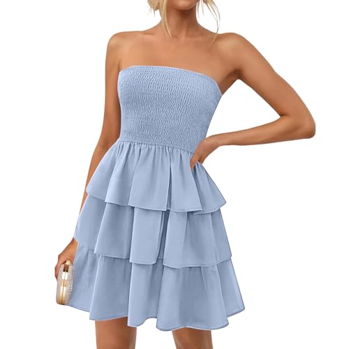 Robe Bustier Femme sans Bretelles À Volants Superposés en Tissu Léger Coupe Courte pour Été...