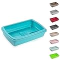 PLASTIFIC Large Cat Litter Tray or Set with Bowls + Scoop Open Plastic Box Toilet Rim (Turquoise)
