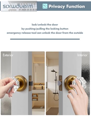 SORWDUERM Antique Brass Door Knobs Crystal Door Knob Interior Privacy Door Knob for Bedroom and Bathroom Glass Door Knob,Zinc Alloy 1 Pack - Image 6