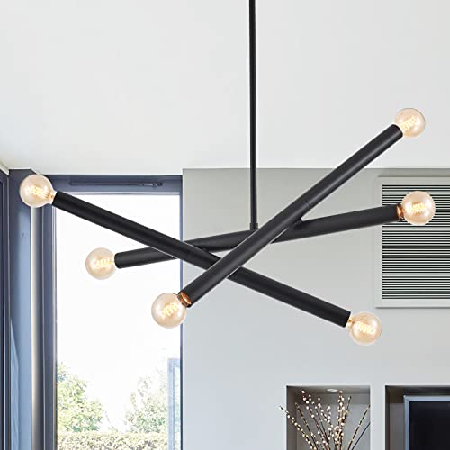 VANZARLA Black Sputnik Chandelier for Dining Room, Modern Pendant Light Kitchen, 6-Light Adjustable...