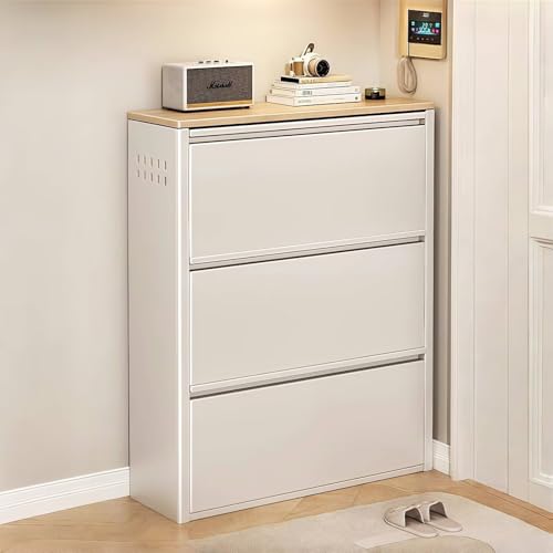 EazyRack シューズボックス 下駄箱 靴箱 スチール製 斜め置き 三段 幅70X奥15X高さ103CM ホワイト 玄関収納 スリム 大容量 コンパクト 薄型 省スペース 靴 収納 シューズキャビネット シューズラック