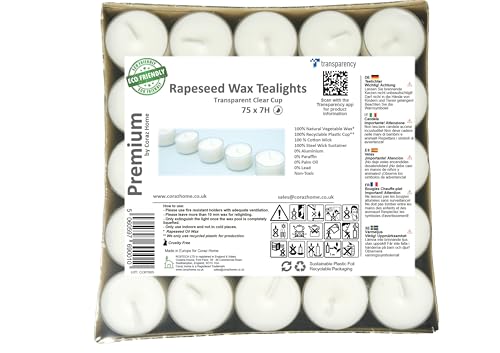 Hochwertige Rapswachs Teelichter in einem transparenten klaren Becher...