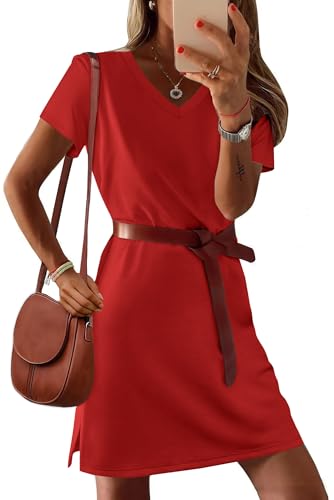 Image of RUMIA Summer Dresses for Women 2026 V-Neck Casual Sundresses T-Shirt Dress