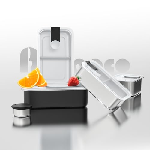 Image of Bakpoco Stainless Steel Bento Lunch Box for Kids, 33oz Leak-Proof Lunch Box Containers, Microwave-Safe, with Adjustable Divider, Convenient Metal Lunchbox for School, Travel