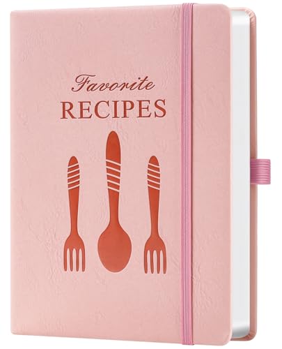 Blank Recipe Book to Write Your Own Recipes – Room for 124 Recipes, Hardcover, 120 Gsm Thick Paper, Family Cookbook Journal Notebook, Size A5(5.4' × 8.5') - Pink
