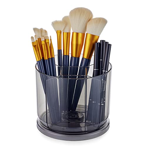 Makeup Brush Holder Organizer -Rotating 360° Clear Storage Cup Containers for Vanity Desk, Countertop