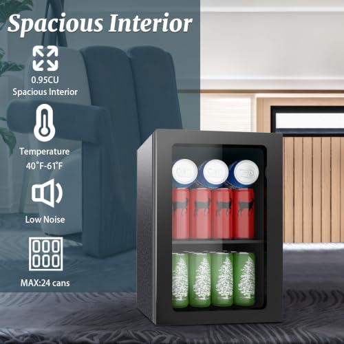 Image of DOGHLY 0.95 Cu.ft Mini Fridge Holds 24 Cans, Beverage Refrigerator Cooler, Solid Door, Manual Temperature Control (at the Back), Quiet Compact Drink Fridge for Soda, Beer, Wine, Office, Dorm, Bar