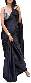 BE4ME.COMWomen's Partywear Satin Silk Saree - Matching Plain Bridesmaid Partywear
