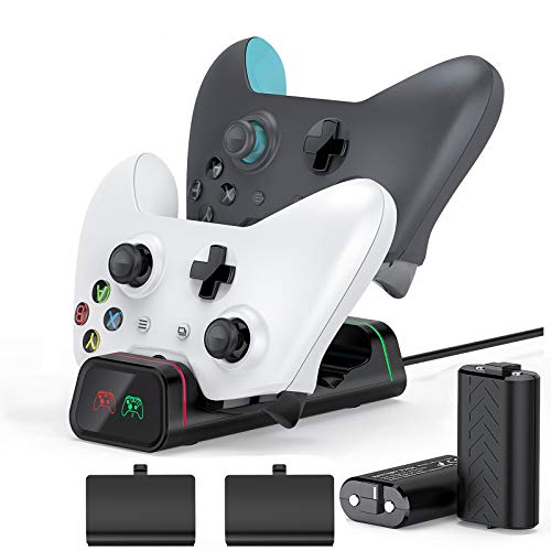 Xbox Controller Charging Station, Vivefox Xbox One Controller Charger with 2 x 1200mAh Rechargeable Battery Packs Compatible for Xbox One One X One S Xbox One Elite Wireless Controllers