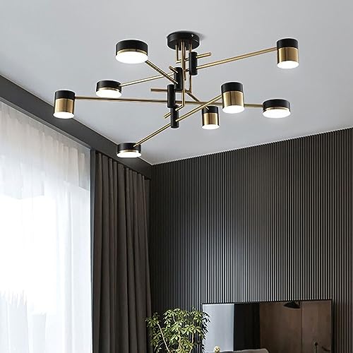 Plafonnier tricolore en métal noir 8 branches au design contemporain
