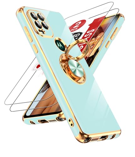 LeYi Funda para Moto G Stylus 5G 2021: con protector de pantalla de vidrio templado [paquete de 2] soporte de anillo giratorio de 360°, soporte magnético, chapado en oro rosa, funda Motorola G Stylus