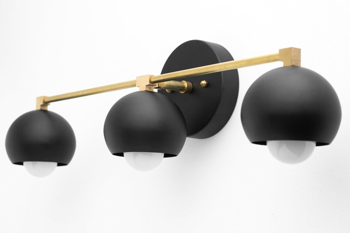 Quality Step Packers Mid Century Vanity - Multi Light - Black Vanity - 3 Dome - Bathroom Lighting - Mirror Light - Unique Lighting - Wall Light - Model No QSP00169