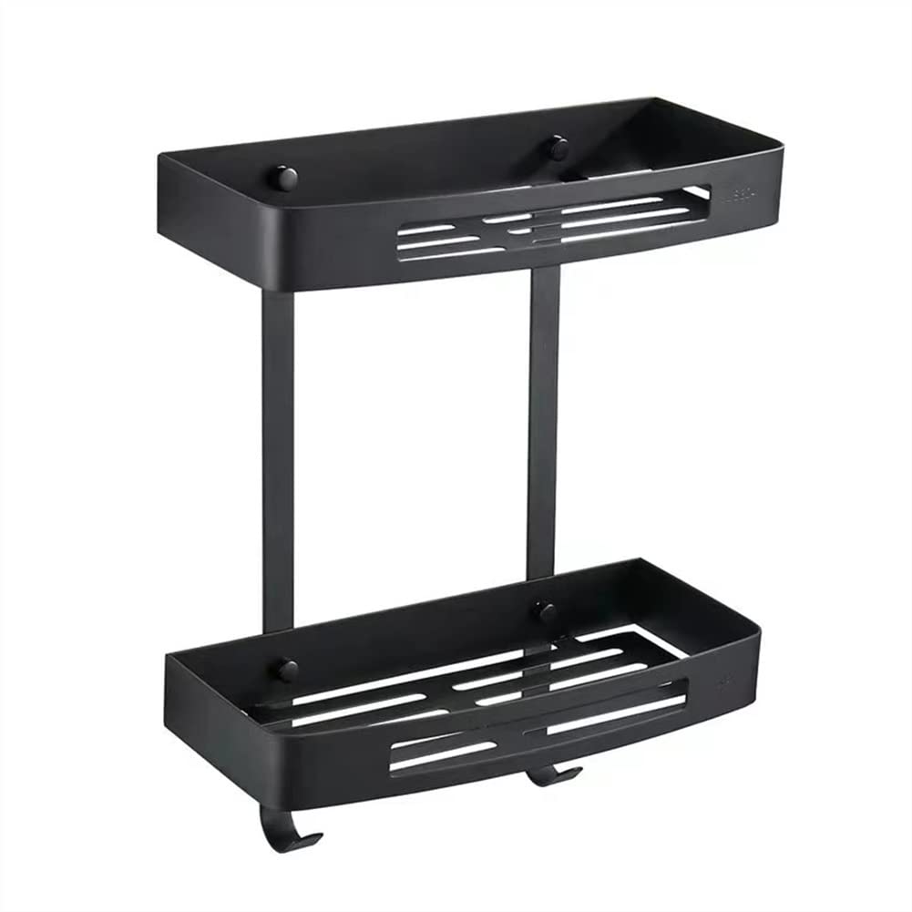 ZJXDPBF Modern Black Stainless Steel Bathroom Shelf 2 Layer Square Shelves Bathroom Wall Mounted Shower Caddy with Bath