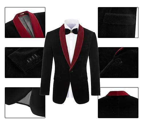 Men's Velvet Suit 2 Piece Slim Fit Suits 1 Button Peaked Lapel Tuxedo Blazer Party Dinner Jacket Pants Set3