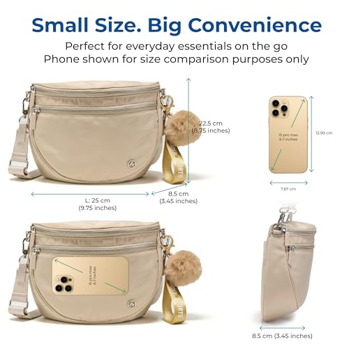 Image of Pander Crossbody Bum Bag for Women, Everyday Nylon Shoulder Bag with Pompom Keychain Wristlet Bag Charm, Adjustable Strap