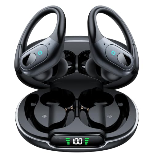 occiam Active Noise Cancelling Earbuds Wireless Bluetooth Headphones Ear Buds 90Hrs Playback Stereo Bass Earphones with Mic Over-Ear Hooks IPX7 Waterproof Headset for Work Sports Running Matte Black