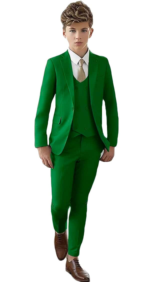Costume à revers en pointe pour garçons, coupe ajustée, avec veste, gilet et pantalon, idéal pour les fêtes, les événements formels et les mariages