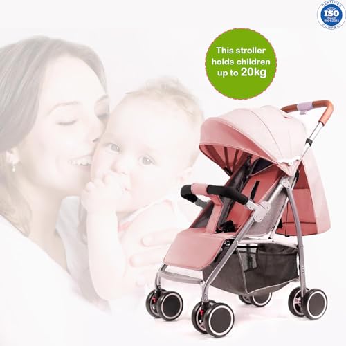 Image of Safe-O-Kid Rover Baby Stroller /Pram with 1 Year Warranty Kid for 0 to 3 Years Travel Friendly with XL Canopy, 5 Point Safety Harness, One Hand Fold, Adjustable backrest, 360 Swivel Wheel - Pink