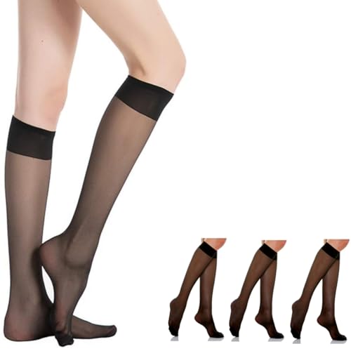 Women Sheer Knee High Stockings 20 Denier (3PCS One Size, Black)