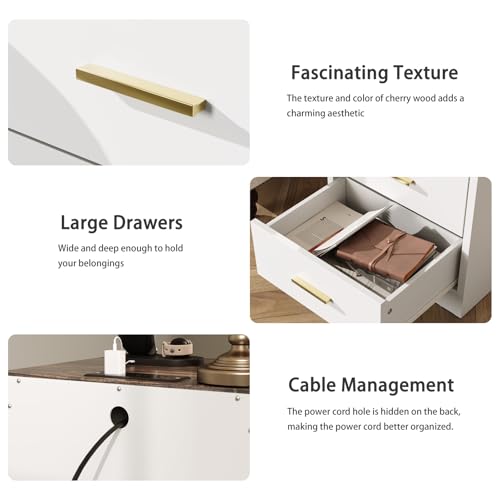 LIDYUK Dresser for Bedroom, Wood Dresser with 3 Drawers, Modern Minimalist Dressers & Chest of Drawers, 21 Inches Tall Side Table Nightstand with Charging Station, for Bedroom, Living Room, White - Image 5