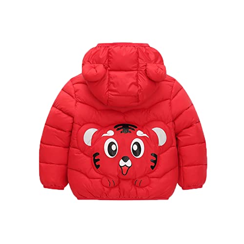 Baby Boy Winter Jacket Down Cotton Windproof Warm Winter Coats Zipper Cartoon Tiger Prints Bear Ears (Red, 3-4 Years)2