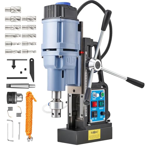 ZELCAN Perceuse Magnétique avec 11 Forets Perceuse à Colonne Électrique Portable 1550W 13900N 650 tr/min Max. Diamètre d'Alésage 50mm Max. Profondeur...