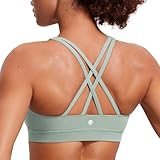 CRZ YOGA Damen Ohne Bügel Sport BH Gekreuzt Rücken Spaghetti Top Abnehmbare Pads Yoga Croptop Grüner Palmenhof M