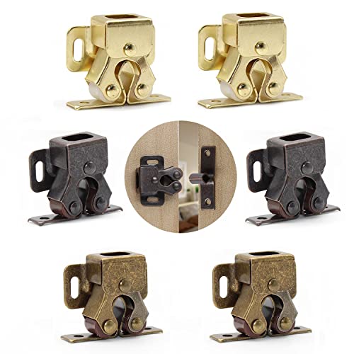 YFaith 6 Piezas Pestillo de Rodillo Doble, Pestillo Puerta Armario, Pestillo de Glope Cierres, para Puerta Armario Cocina Casa Muebles, 3 Colores (Oro, Negro, Bronce) Cover