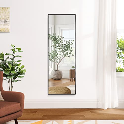 Image of NeuType Over The Door Mirror Full Length Mirror Hanging Over Door or Leaning Against Wall or Mounted On Wall, Aluminum Alloy Frame, Metal Hanger, 47 inchx16 inch, Black