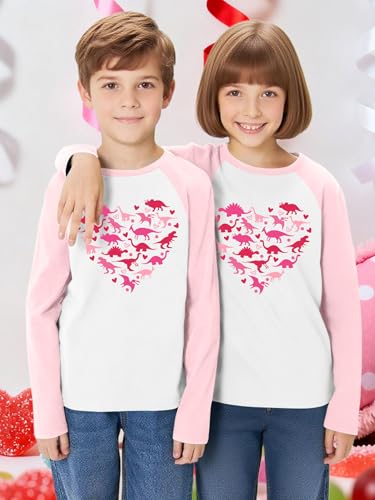 Image of Girls Valentine Shirts for Kids Valentines Heart Graphic Tshirts Casual Long Sleeve Shirts Love Heart Tee