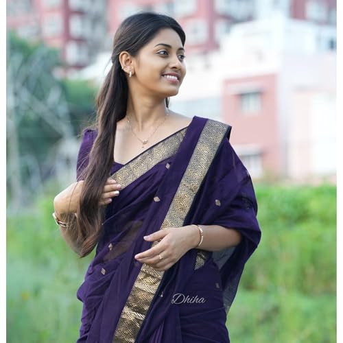 Image of Original Maheswari Cotton Silk Saree for Women | Kanjivaram Pure Silk Cotton Sari with Blouse | Zari Work | Tassels | Handloom Weave