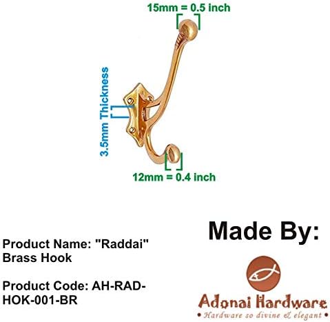 Adonai Hardware Raddai Brass Hat and Coat Hook (Supplied as 2 Pieces per Pack)