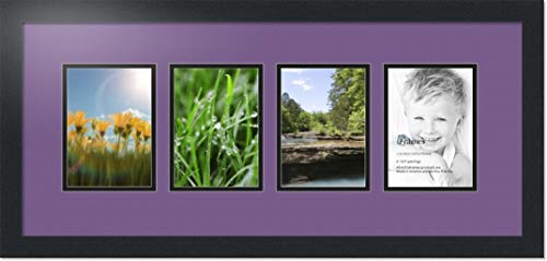 ArtToFrames Collage Photo Frame Double Mat with 4 - 5x7 Openings and Satin Black Frame