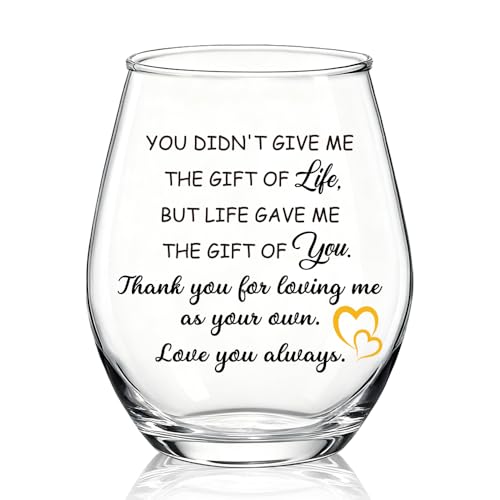 WUUCKOO You Didn't Give Me The Gift Of Life Stemless Wine Glass, Step Dad Step Mom Gifts from Stepdaughter Stepson, Mother's Day Christmas Thanksgiving Birthday Gifts for Bonus Mom, Adoption Present