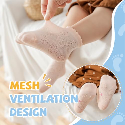 5 Pack Girls Boys Low Cut Socks with Ruffled Cuff Smiley Faces Mesh Thin Cotton Summer No Show Socks for Toddler Kids3