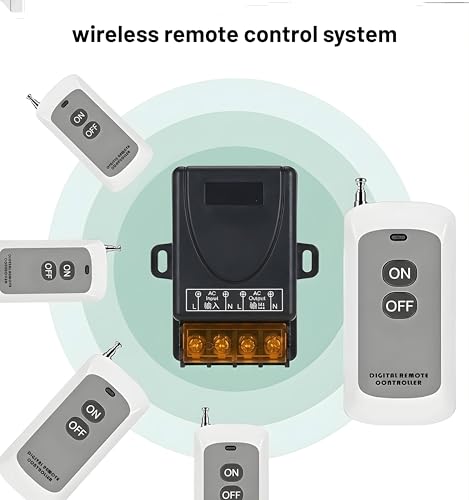 Image of Roboway 433MHz RF Wireless Switch | 1 Channel AC 85-220V Receiver with EV1527 2-Button Remote | Long Range Wireless Light & Fan Control Relay Module | Home Automation Kit (4 Remote and 1 Receiver)