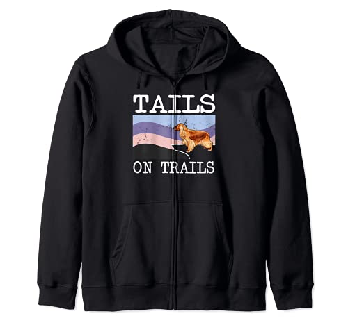English Cocker Spaniel Tails On Trails Funny Dog Hiking Zip Hoodie, Black