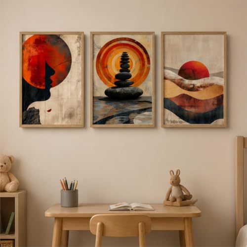 Image of Livin'luxe Set of 3 Abstract Meditation Wall Paintings for Living Room Dining Bedroom Home Decor with Premium Wooden Color Synthetic Frame (13.5 x 19.5 Inch) NM03-61