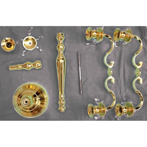 Image of Premium 24 Inch Golden Aluminum 5-Arm Candle Stand with Crystal Hangings | Luxury Centerpiece for Home Decor, Weddings, Festive Decoration & Dining Table