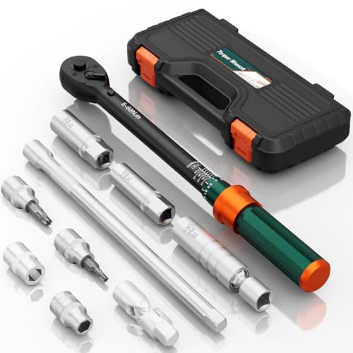 NADOKHI Clé Dynamométrique 3/8, 5-60Nm, 10 Pièces Cle Dynamométrique Set avec Barre D'extension 250mm, Douilles à Bougie, Cardan universel, pour Vélo et...
