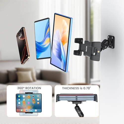 Image of OHLPRO Tablet Wall Mount Holder, 360 Rotation for 5-13 inch iPad mini Pro Air, Fire HD, Galaxy Tab, Switch and Phone, Drilled Base with 3 inch Support Arm Stand, Adjustable Tilt
