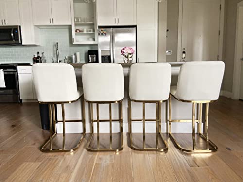 Erste!Bravo White Counter Height Bar Stools With Back Set Of 4 For Kitchen Counter 24 Inch Modern Gold Barstools Faux Leather Upholstered Farmhouse Bar Chairs Island Stools Support 330Lbs, White+Gold #TOP24