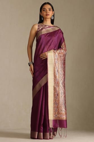 Image of Soch Womens Tussar Solid Saree