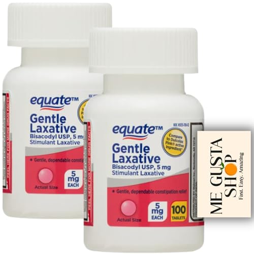 Equate Gentle Laxative Tablets for Constipation 100 Count Total Bisacodyl 5 mg Pack of 02 200 Tablets + me Gusta Sticker