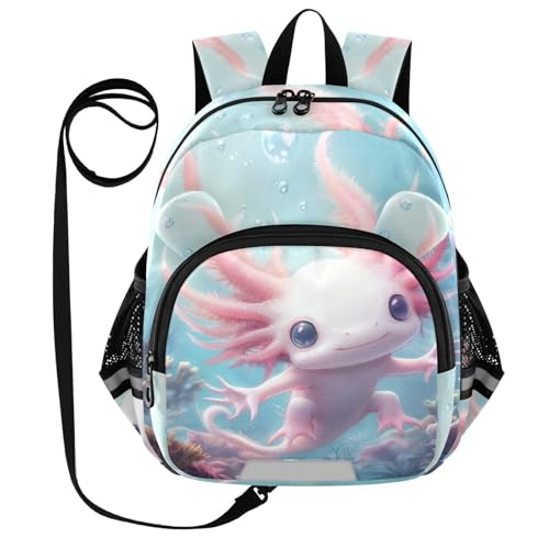 Cute Axolotl Coral Toddler Harness Backpack for Boys Girls 3-6 Years Kids Backpack with Anti Lost Safety Leash Baby Protection Backpack for Preschool Travel Walking