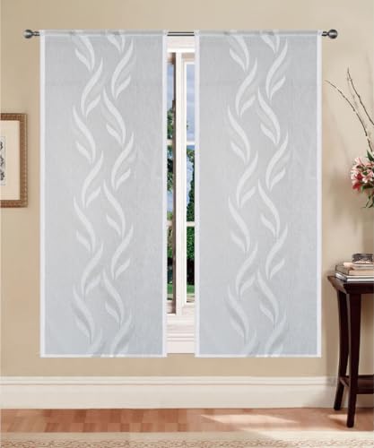 Home Tresor - Coppia Tende a Vetro Tendine per Interni Finestre, Portefinestre, Cucina, Cameretta, Soggiorno Mod. MADRID Jacquard Semitrasparente - 45x150 cm, Grigio