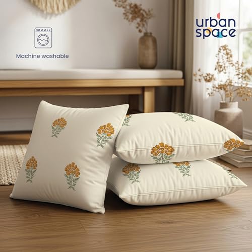 Image of Urban Space Decorative Cotton 200 TC Cushion Cover Set of 3, 16 Inch X 16 Inch Cushion Covers for Sofa, Bedroom, Living Room (Marigold Yellow, Cushion Cover 40Cm X 40Cm, Set of 3)