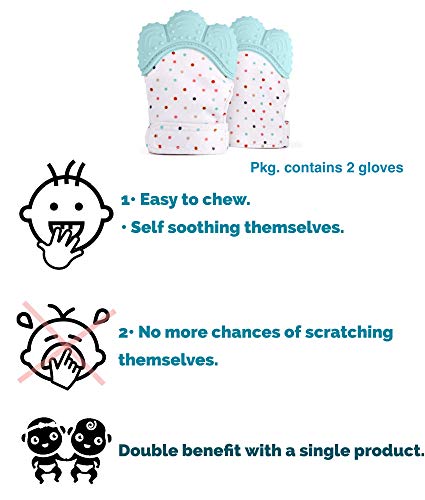 Image of KidDough Baby Soft Teething Mitten Teether Glove, Teether For 3 To 6 Months Baby, Teething Pain Relief Toy Glove, Natural Remedy For Infants & Toddlers (Pack Of 2) (Color: Sea Green) - Silicone