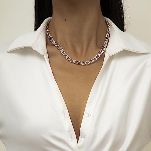 Cathercing Women Chain Choker Necklace Big Link Necklace for Women Trendy Jewelry Necklaces Chains Punk (silver)4